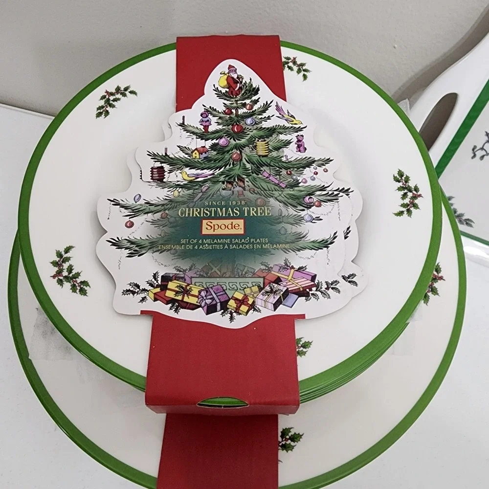 Spode Christmas Tree Melamine Dinner & Salad Plates Serving Tray Set of 12 New